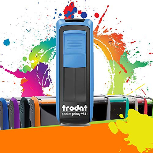 Trodat Pocket Printy 9511 - Tampon Encreur Professionnel Automatique De Poche 3 lignes À Personnaliser - Empreinte 38 x 14 mm Offerte (Bleu et noir)