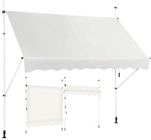 COSTWAY Toldos Exterior Terraza, Toldo Manual con Manivela y Resistente a la Intemperie, en Altura 200-300 cm, Toldos Exterior Terraza Enrollable para Balcón y Terraza (300 x 120 cm, Beige)