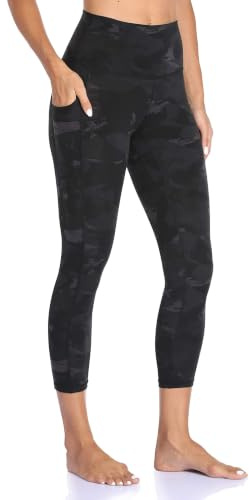 Colorfulkoala Cropped Leggings with Pockets for Women High Waisted 3/4 Capril Yoga Pants (XL, Deep Grey Splinter Camo)