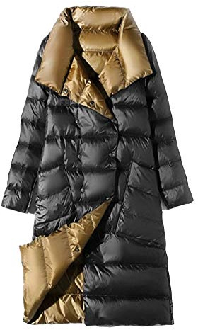 DAIHAN Mujer Invierno cálido Reversible Chaqueta de plumas Dos bolsillos De gran tamaño Chaqueta acolchada Parka Outwear Largo Cálida y Gruesa champagne S