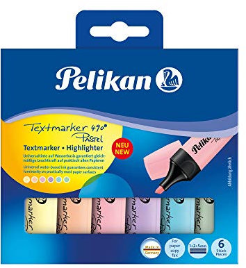 Pelikan Textmarker 490, 6 x Pastell-Farben, 6 Stück, mit Keilspitze