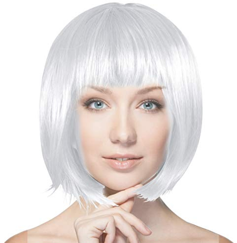 Kurzhaar Bob Perücke Pagenkopf für Karneval, Party, Kostüm (Silber)