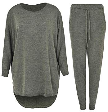 Umbrella Clothing Women 2 Piece Tracksuit Joggers High Low Top and Bottoms Casual Loungewear Outfit (20-22, Khaki)