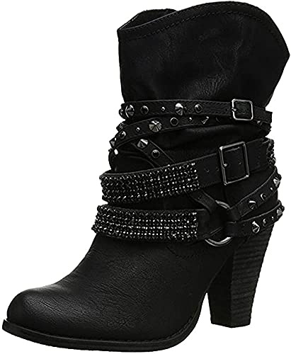 Minetom Donna Stivali Tacco Quadre Pedana Gambe Alta Pompa Nero EU 39