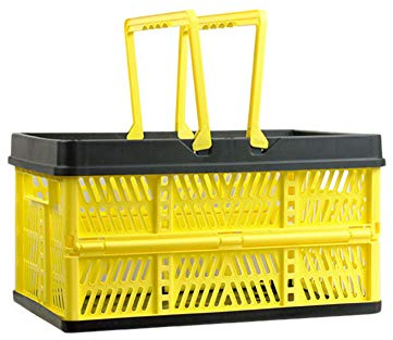 DAIHAN Klappbox mit Griff - Faltbar Aus Kunststoff - Einkaufskiste Klappbar Einkaufskorb Einkaufsbox Stabile Aufbewahrungsbox Transportbox Wiederverwendbar,Schwarz Gelb,20L(38.5 * 25 * 20cm)