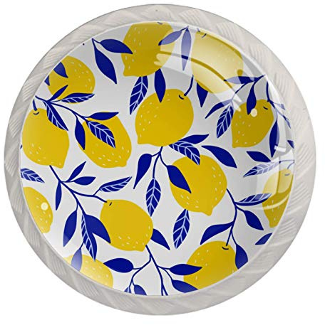 Lot de 4 boutons ronds décoratifs pour placard de cuisine, tiroirs, commode, citron