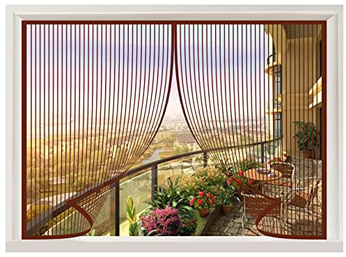 ERPENG Magnetrahmen Fliegengitter 90x145cm Insektenschutz Verschiedene Größen Magnet isolierter Türvorhang kinderleichte Klebemontage Ohne Bohren für alle Fenster, Brown