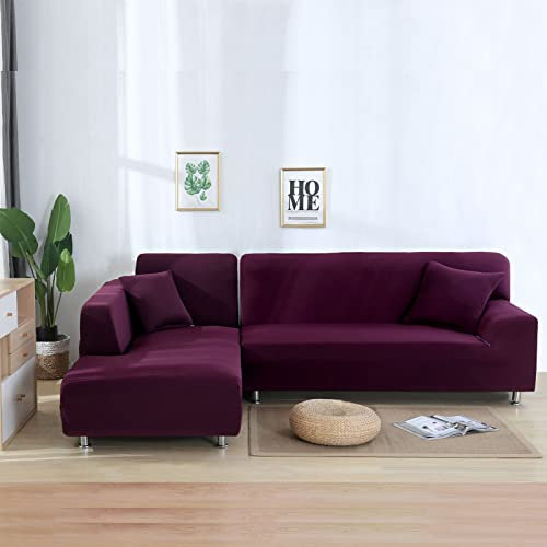 Sofa-Schonbezüge, Dehnbare L-förmige Sofabezüge, Rutschfester Sofabezug für Haustiere, Kinder, Sofa-Abdeckung, Möbelschutz – für Wohnzimmer, Bohnenpaste, rot, 3 + 3 Sitze (3 + 3 Sitze)