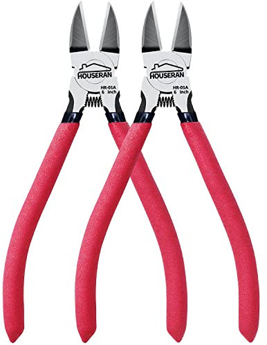 HOUSERAN Drahtschneider, 152mm, 2 Stück, Bündigschneider, Seitenschneider, Seitenschneider Zange, Elektronik Zange für Schmuck, Basteln, Kabelbinder, Rot