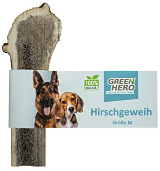 GreenHero Hirschgeweih Kausnack Größe M - 11 cm natürlicher und nachhaltiger Kauknochen aus Hirsch Geweih für Hunde langlebig zur Unterstützung von Kiefer und Zähnen