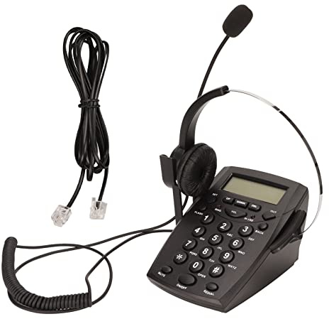 Teléfono de Centro de Llamadas, Teléfono Alámbrico con Cancelación de Ruido, Micrófono de Auriculares, Identificador de Llamadas con Teclado DTMF FSK, Volumen Ajustable, de Teléfono con Auricu