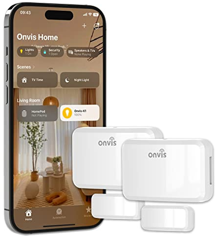 ONVIS Smarter Tür- und Fenstersensor, Door Window Kontaktsensor für Fenster, Bluetooth, Thread, Mitteilungen (offen/zu), Keine Bridge, Energie sparen, Apple HomeKit (2 Stück)