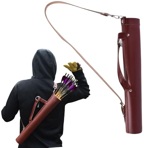 Genuine Leather Archery Quiver with Adjustable Strap Handmade Back & Side Arrow Holder Lightweight Durable Design Holds Arrows
