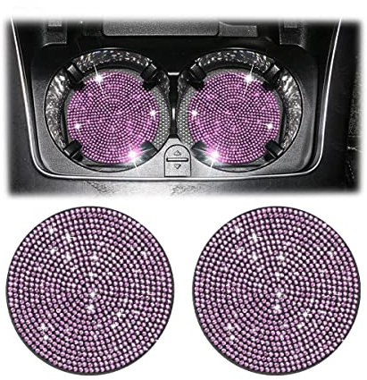 CGEAMDY Sottobicchieri per Auto con Brillantini, 2 Pezzi 7cm Sottobicchiere di Portabicchieri Antiscivolo Antiurto Universale, con Strass di Cristallo Bling, Accessori Interni per Auto (Rosa)