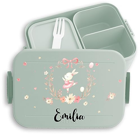 Kinder Bento Box Midi für Mepal Bentobox - Brotbox süßer Hase Vesperdose Hasen Jausenbox Langohr Lunchbox Bunny I Ostern - 900 ml - Sage Grün - brotbüchse kindergarten brotdose mädchen schule