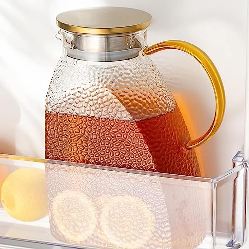 Zankie Pichet en Verre pour Réfrigérateur - Carafe À Eau 1,8 L/63 Oz avec Couvercle Et Poignée | Carafe À Boire pour Jus Fait Maison, Thé Glacé, Café, Lait, Vin Et Boissons
