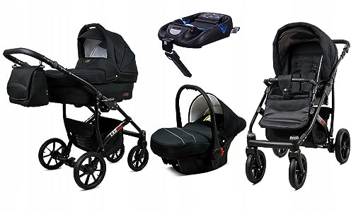 BabyLux® Kinderwagen Set 4 in 1 - Largo - incl. Babywanne, Buggy Sportsitz, Auto-Babyschale, ISOFIX-Basisstation - Autositz - Kinderwagenset - Kombikinderwagen mit Wickeltasche usw.