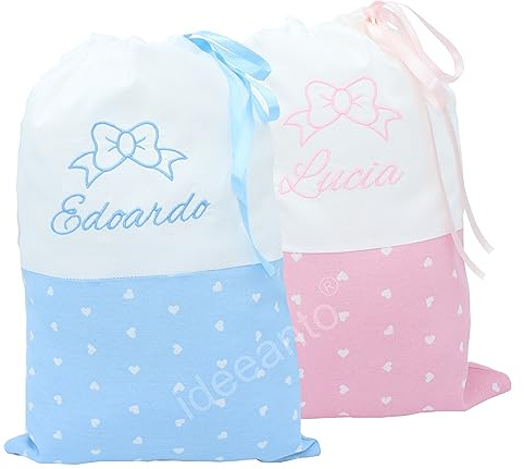 ideeanto Sacchetto porta corredino sacca per il primo cambio ospedale personalizzata con il nome del tuo bambino bambina - Made in Italy