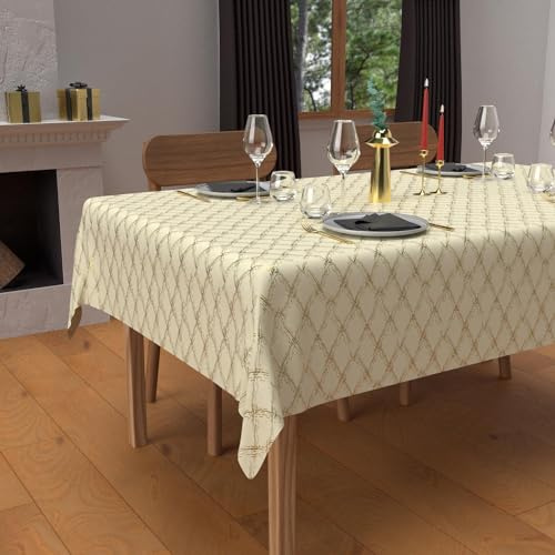 Soleil d'ocre, Nappe Festive Rectangle Anti-tâches en Pur Coton 160x300 cm Celeste Or