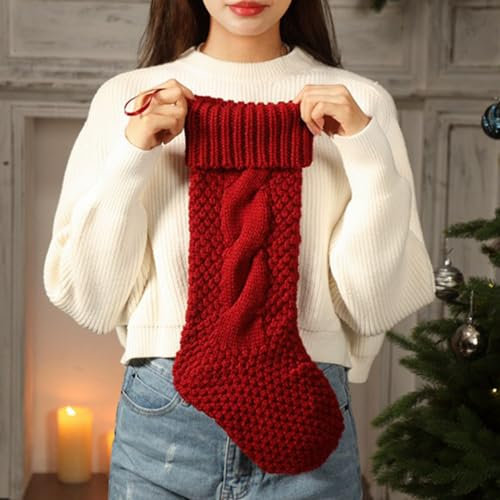 Hixingo Rot Weihnachtsstrumpf Personalisiert, Große Klassische Gestrickt Einfarbig Nikolausstrumpf, Weihnachtssocken zum Aufhängen und Befüllen Kamin Weihnachtsbaum Deko (4 Stück,dreidimensional)