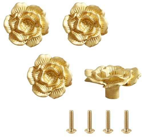4 Stück Schrankknöpfe im europäischen, Schrankgriffe Mit Schrauben, Goldene Möbelknöpfe, Schrank Einlochgriff, Gebürstetes Messing Schrankgriffe, Für Küchenschränke, Schublade, Kommoden, Truhen, Möbe