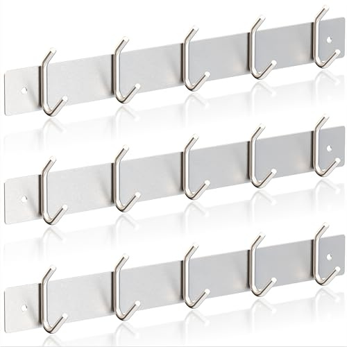 RICOO 3 x Wandgarderobe Metall Garderobenhaken MH028S-5x3 Hakenleiste 5 Edelstahl Haken zum Einhängen Garderobenhakenleiste Kleiderhaken Wand Handtuchhaken zum Bohren Garderobenleiste Metallhaken