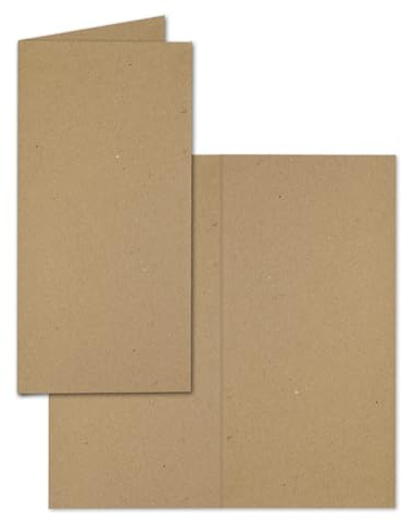 25x Falt-Karten DIN Lang - Kraftpapier Braun (Sandbraun) - 10 x 21 cm - Blanko Doppelkarten - Klappkarten für Einladungen und Grußkarten zu Weihnachten und Geburtstag