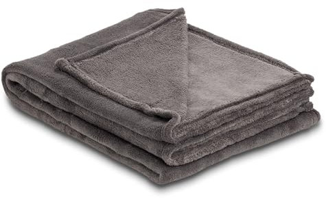Como Kuscheldecke Anthrazit Moderne Fleecedecke, fein gestrickte Wohndecke, 100% Polyester, 240 GSM, gesäumte Einfassung 150 x 200 cm