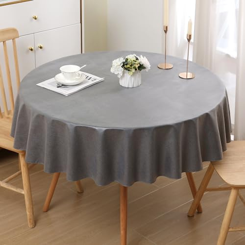 Homaxy Leinenoptik Tischdecke Abwaschbar Lotuseffekt Rund 120cm Dunkelgrau | Leinenoptik Textur, Lotuseffekt Wasserabweisend, Abwischbar & Maschinenwaschbar, Knitterfrei, Für Küche Party Garten