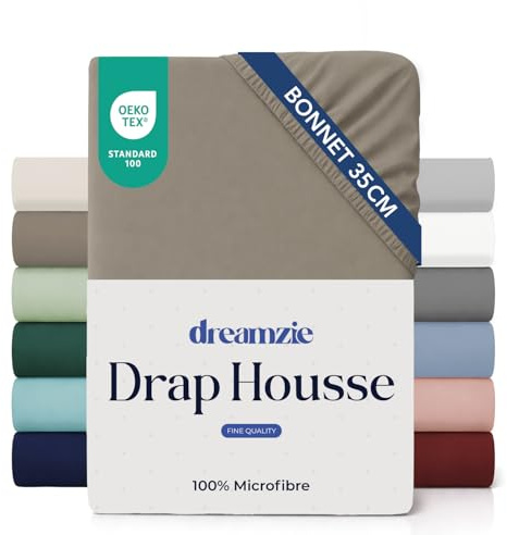 Dreamzie Lakan 90x190/200 Keps 35 cm för tjock madrass - 100% mikrofiber - Linne, certifierad kemikaliefri (Oeko TEX), Lakan med full resår