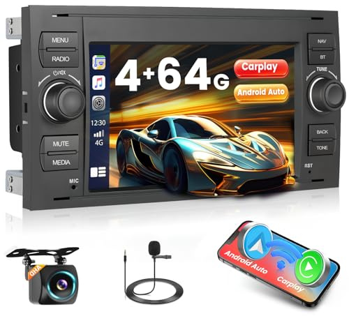 Hikity 8Core 4+64G Autoradio 7'' für Ford Transit Focus Fiesta | Wireless Carplay Android Auto, 7'' Display 1280*720, 32EQ FM RDS, GPS Navi, Rückfahrkamera, für Mondeo S-Max