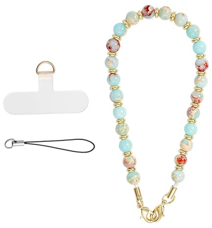 MORSUNBELA Handykette Perlen Handschlaufe Handgelenk Handy Anhänger Buntes | 30,5 cm Perlenkette mit Patch, kompatibel mit Hartschalen-Handyhüllen, als Handy Charm oder Schlüsselband