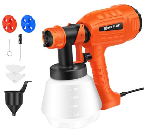 Farbspritzgerät, Elektrische HVLP Spritzpistole, Zaun Farbspritzgerät, Farbspritzgerät für Wände und Decken, Gartenzaun Spritzgerät 3 Spritzmustern Verstellbarem Ventilknopf 3 Düsen 1000ML Behälter
