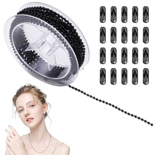 Chaine a Bille,Chainette Acier Inoxydable 5m Longueur avec 20 Connecteurs de Chaîne à Billes, 2,4 mm Diamètre pour Fabrication de Bijoux,Colliers,d'Extension Perlée Chaine,Chaîne à Rouleaux (Noir)
