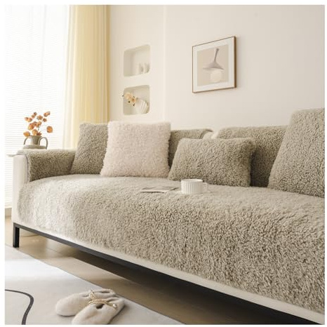 HonunGron Teddy Plüsch Sofa überzug, Waschbar, rutschfest, Weich, Warm, Sofa überzug Ecksofa, L-Form, 1/2/3/4 Sitzer, Couchschoner, Dicker Möbelschutz für Kinder, Haustiere (Grau,70 * 90cm)