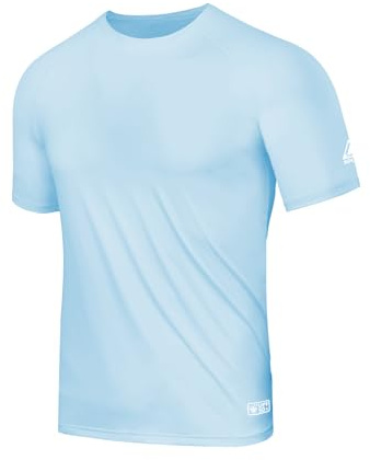 AMZSPORT T-Shirt UV Homme Rashguard UPF 50 T-Shirt à Manches Courtes Protection Solaire Respirant Séchage Rapide T-Shirt de Protection pour Pêche, Surf, Randonnée, Vélo Bleu XXL