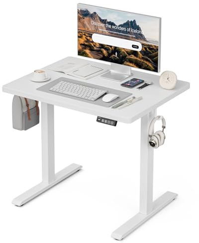 Grandder Höhenverstellbarer elektrischer Stehpult, 80 x 60 cm, Sitz-/Stehpult, Arbeitsspeicher, Computer, Heimbüro, Schreibtisch mit zweiteiligem Schreibtisch, Weiß