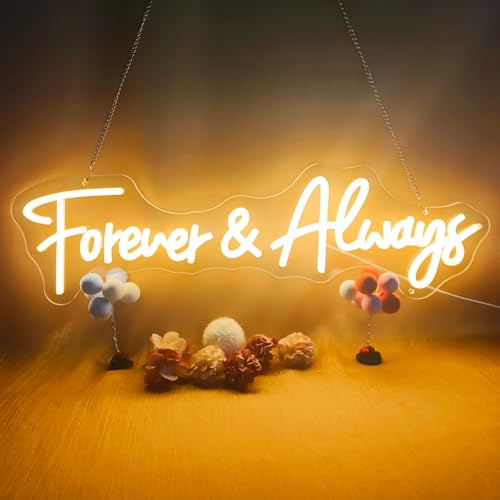 Forever And Always Neon Signs for Wall Decor Dimmable, USB Powered LED Light Sign, Forever & Always Neon Sign for Wedding Anniversary, Bedroom, Bar Decoration, 22.5x6.6, Warm White