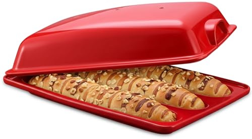 LemonRoad Baguette Bread Pan with Lid for French Bread, 3 Slot Ceramic Baguette Mold for Sub Rolls, Hoagie, Even Heating and Crispy Crusts, Unique Valentine Kitchen Gifts for Wife and Mother