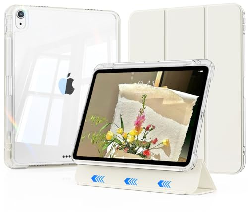 ZOPSGYU Detachable Case for iPad Air 11 Inch, Air 5/4 Gen Clear Back,White | Cream White Clear Detachable Case for iPad Air 11 inch M4/M3/M2, Air 5th/4th Gen, Tri-Fold Stand, Pen Holder, Auto Wake/Sleep