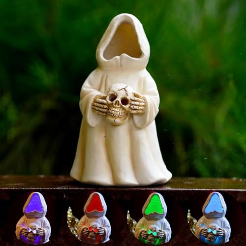 Yeomoo Halloween Geister Deko mit Farbwechsel-LED - Ghosts Figur mit Totenkopf Deko Innen - Gruselige Dekoration für Wohnzimmer,Tisch,Party, Garten Herbstdeko (Batteriebetrieben)