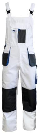 Luckyberg Herren Latzhose, Arbeitshose viel funktionale Taschen. Arbeitslatzhose Herren Größe: 44-62 (DE/NL/SE/PL, Numerisch, 50, Regular, Regular, Standard, Weiß)