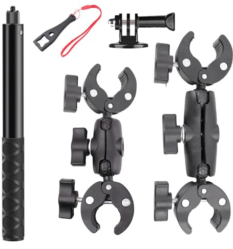NEWFUN Soporte de Cámara, Material plástico, Accesorio para insta360 x4, Kit de Moto para insta360 x4,X3,X2, Rotación de 360 Grados, Doble Abrazadera, Compatible con Múltiples Dispositivos
