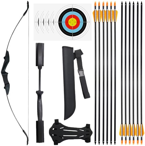 Clianle Recurve Bow and Arrow Set for Adults, Takedown Recurve Bows Archery Set 40lb for Left and Right Handed Beginner &Youth for Backyard Outdoor Practice Arrows-A package