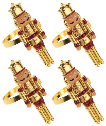 Housoutil 4piezas Servilleteros Navideños De Aleación Sujetador De Servilleta Forma De Cascanueces Decoración De Anillo De Servilleta para Fiestas De Navidad