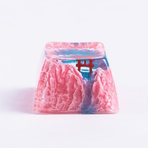 ULTRAEQUIP Artisan Keycap, Sakura Torii Design, Custom Resin Mountain Scene, 1U OEM Profile for Mechanical Keyboards