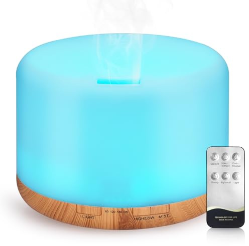 WD&CD Diffusore di Aromi, 1000ml Umidificatore Ultrasuoni con Telecomando/7 LED Colori/Spegnimento Automatico, Diffusore di Oli Essenziali per Spa, Venatura Del Legno Chiaro