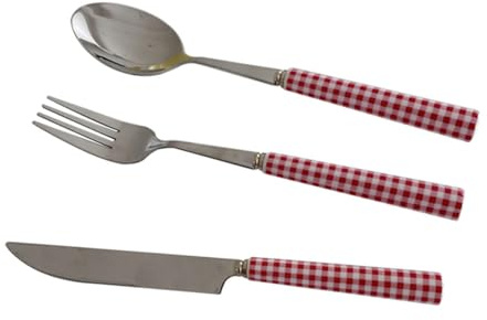 Alipis Set de Couverts Français Robustes avec Manche Céramique Rouge Fourchette à Steak Couteau Trancheur et Cuillère pour Occidentale Ergonomique et Pratique pour Steak et Bbq