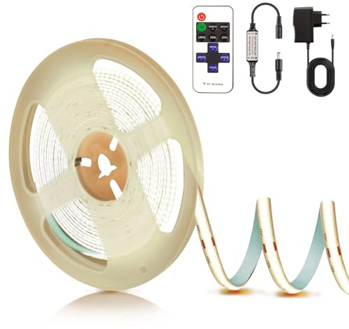 PSTAR COB LED Streifen 2M, Selbstklebend 24V LED Strip Neutralweiß 4000K LED Licht Band 8mm Breite, mit RF Fernbedienung und Netzteil für Home Dekoration, Küche, Schlafzimmer, Ohne Netzteil