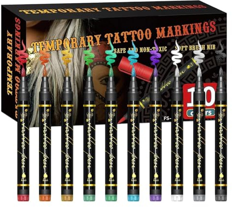 Besreey Marcatori Per La Pelle - Pennarello Per La Pelle Adatto A Tutti - Lavabile 10 Colori Trucco Viso per Halloween, Festival, Ragazzi e Adulti